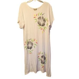 Tropical Batik crepe gauzy floral midi kaftan Mumu dress size 1x